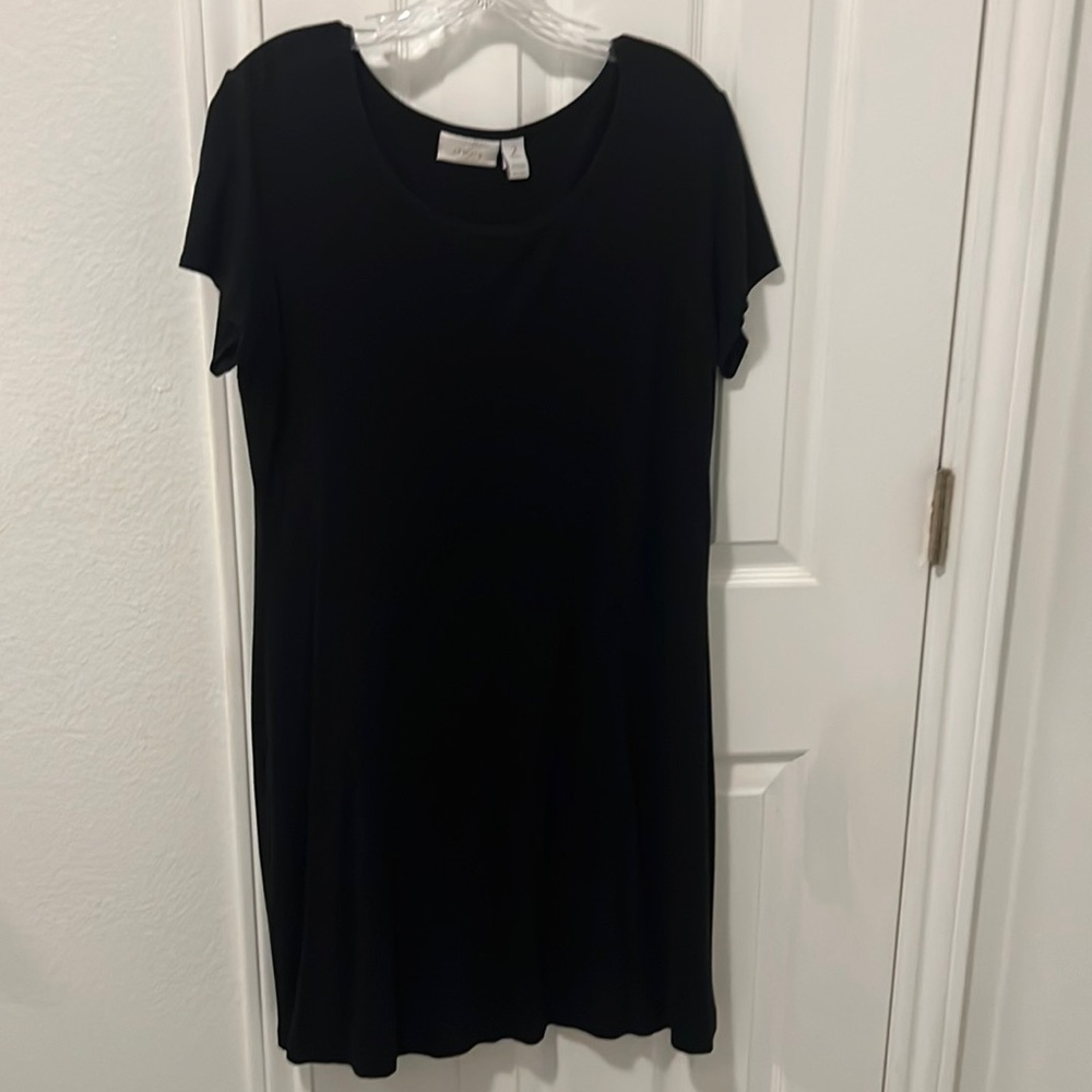 Chicos black easy care t shirt dress with slightly flared skirt